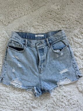 PacSun High Rise Icon Short. Light Blue Distressed Denim Women's Shorts